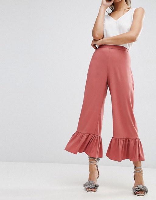 Shop Ruffle Frill Hem Pants Trousers - Fashionista