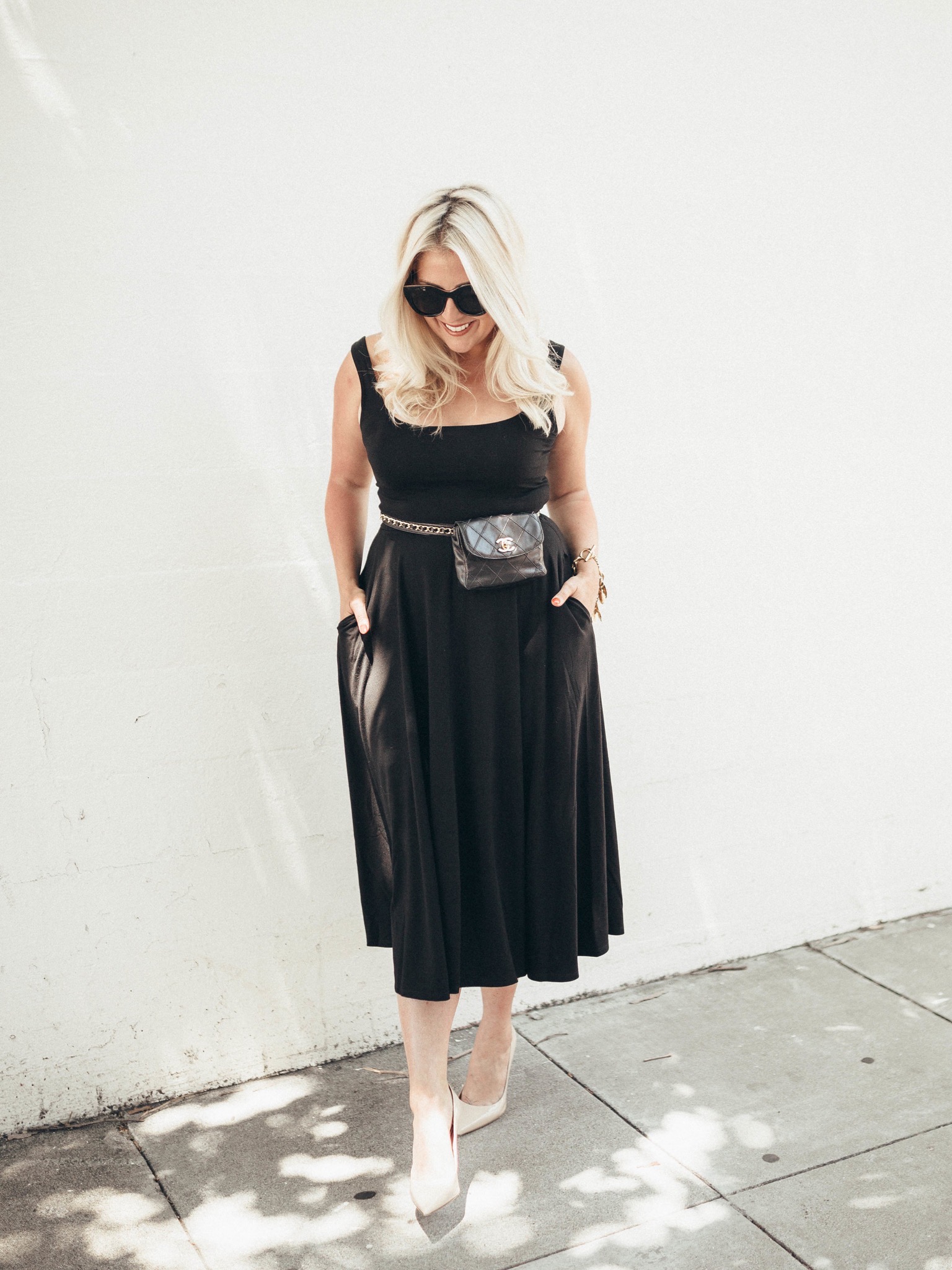 Fashion blogger KatWalkSF wearing the Reformation Rou Midi Fit & Flare Dress, Reformation Dresses for Curvy Girls