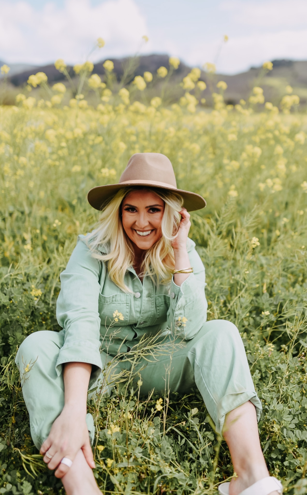 KatWalkSF wearing the Madewell Coverall Jumpsuit at the Half Moon Bay Superbloom