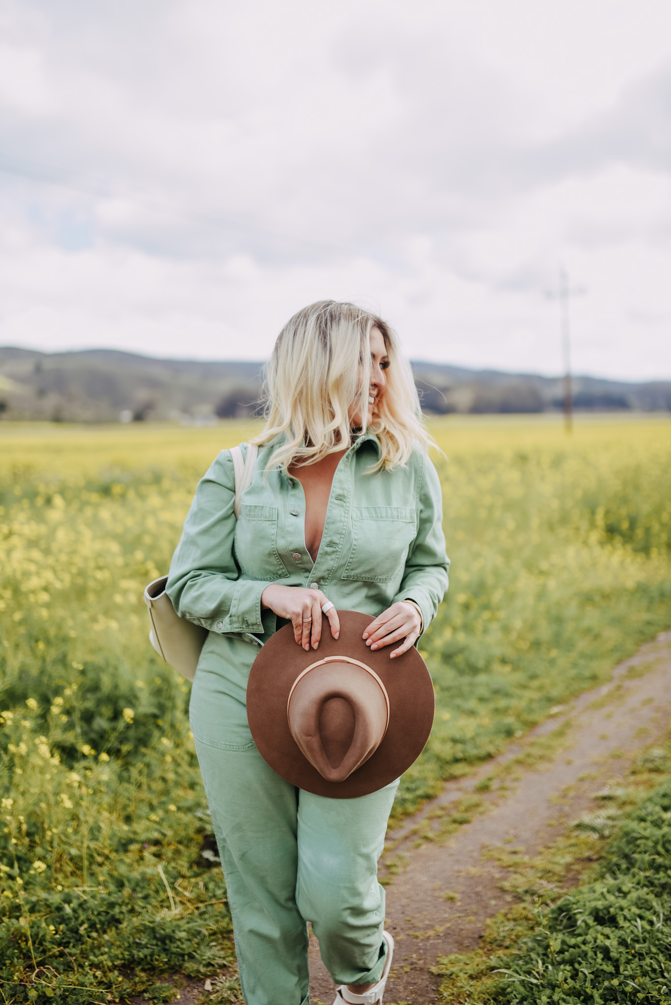 KatWalkSF wearing the Madewell Coverall Jumpsuit at the Half Moon Bay Superbloom