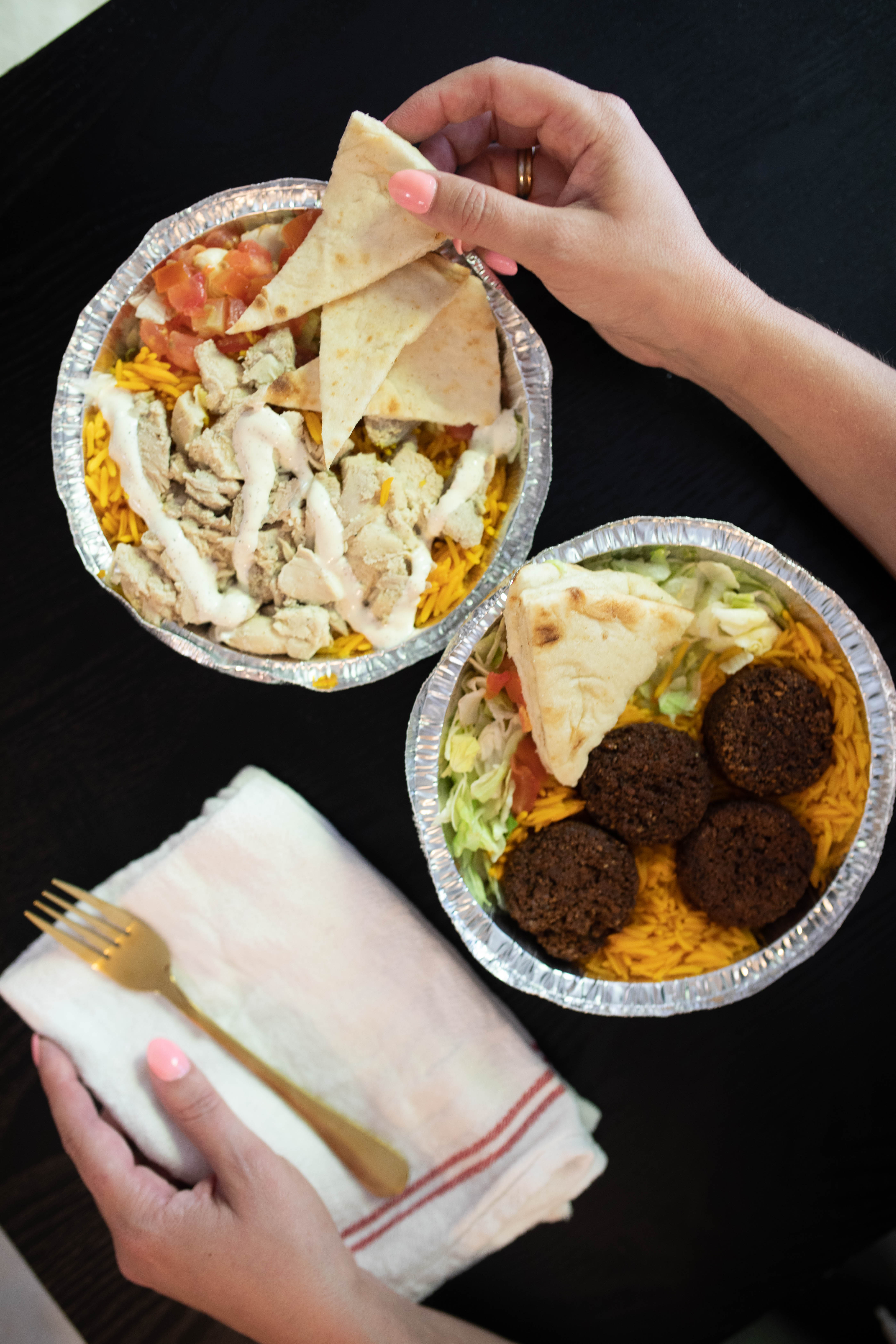 Halal Guys Platter and Falafel from club feast