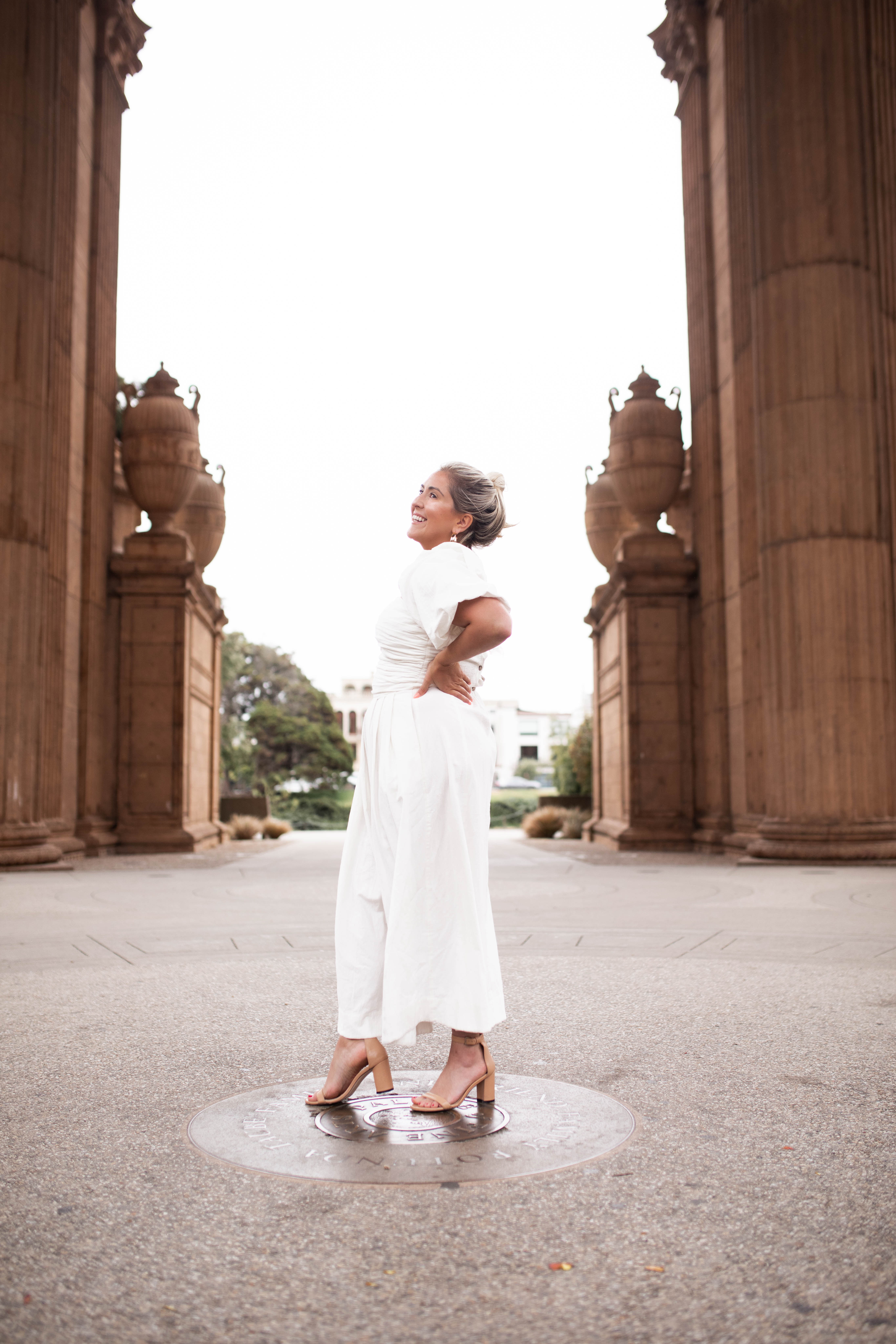 KatWalkSF wearing the Free People Ruched Dress at the Palace of Fine Arts.