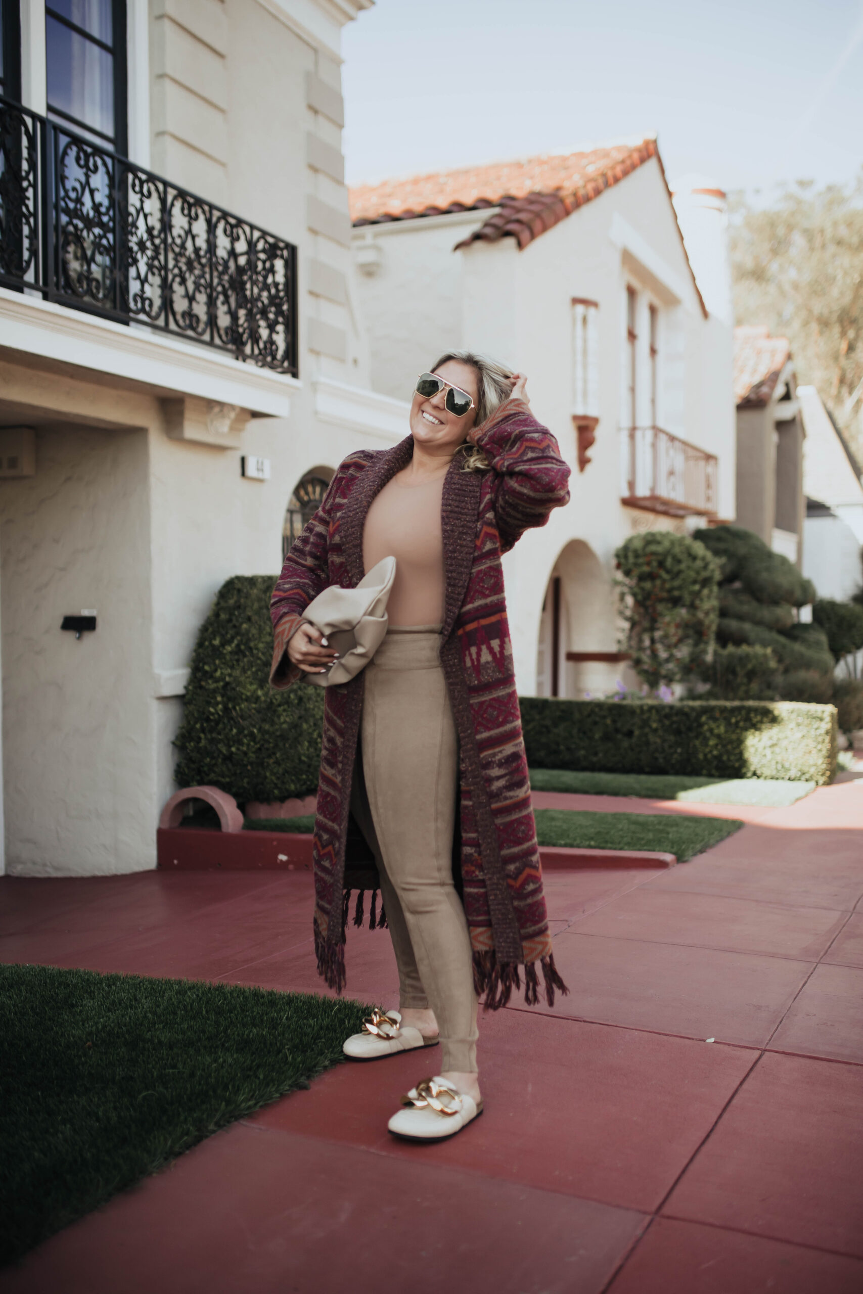 San Francisco fashion blogger KatWalkSF wears the House of Harlow Guinevere Duster with the Senreve Conetti Bag