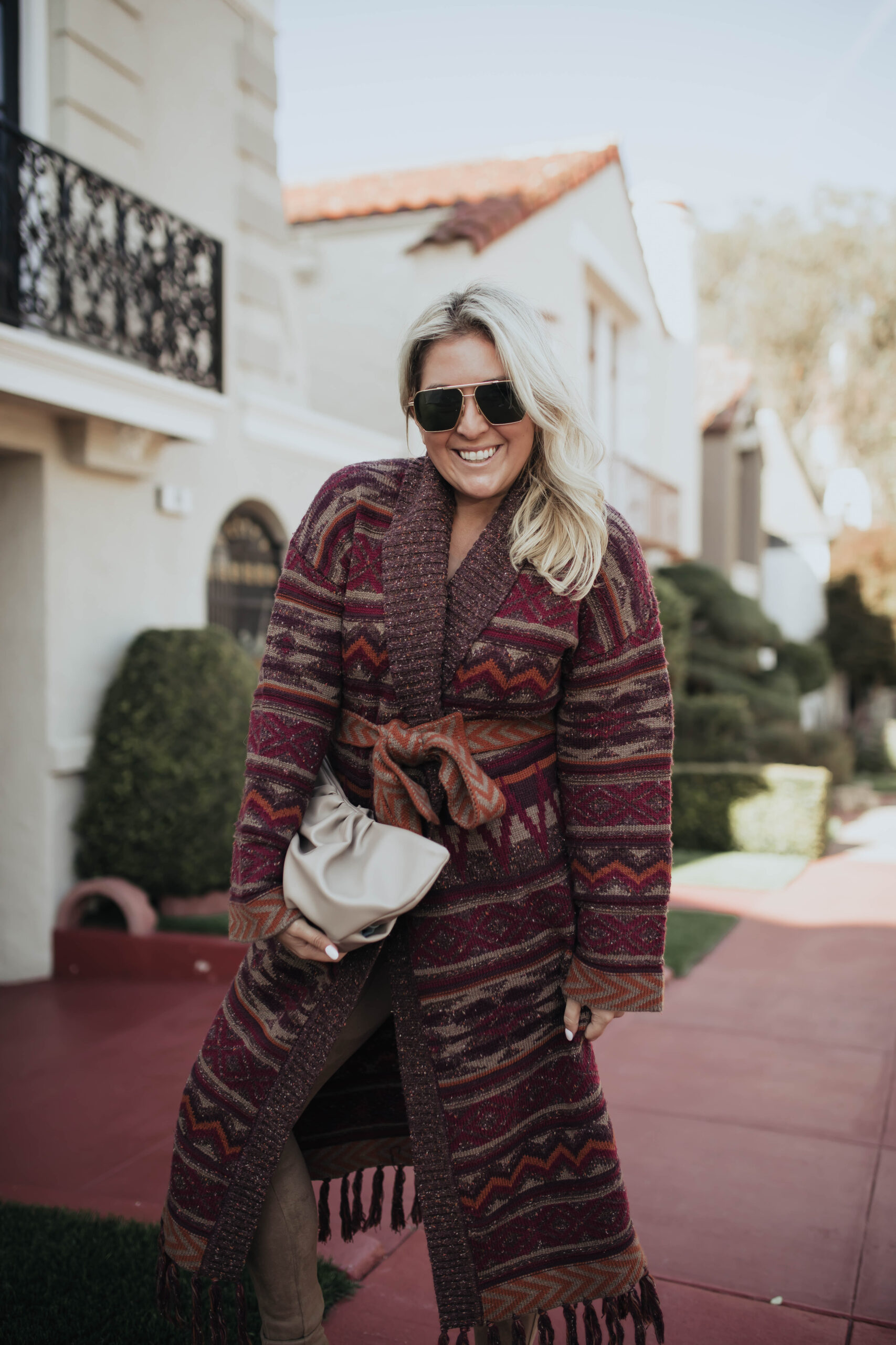 San Francisco fashion blogger KatWalkSF wears the House of Harlow Guinevere Duster with the Senreve Conetti Bag