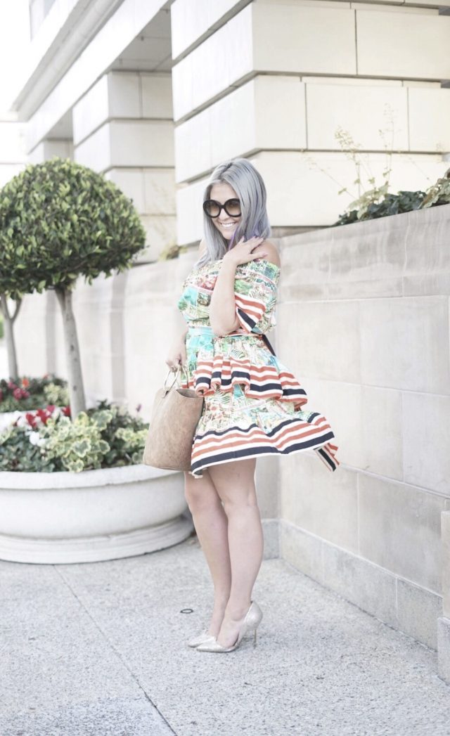 KatWalkSF, Kat Ensign, Fashion Blogger, Fashionista, SF Blogger, Blogger Style, Online Shopping, ASOS Off Shoulder Dress in Postcard and Stripe Print, ASOS Tiered Gingham Maxi Dress with Contrast Tie Back, ASOS HATTON GARDEN Embroidered Mules - White, ASOS, As Seen On Me, 