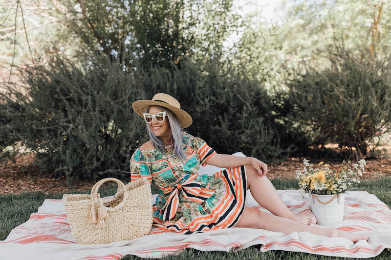 KatWalkSF, Kat Ensign, Fashion Blogger, Fashionista, SF Blogger, Blogger Style, Online Shopping, ASOS Off Shoulder Dress in Postcard and Stripe Print, ASOS Tiered Gingham Maxi Dress with Contrast Tie Back, ASOS HATTON GARDEN Embroidered Mules - White, ASOS, As Seen On Me,